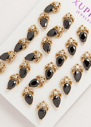 Серьги-гвоздики xuping №1388 с черным камнем .