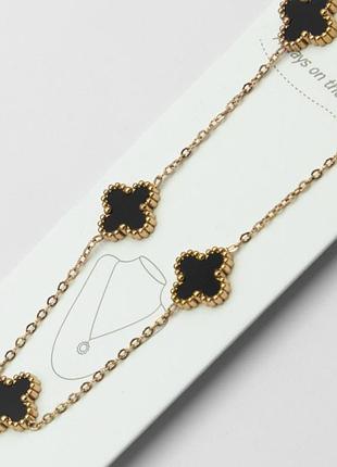 Кольє-ланцюжок сталь №1 з конюшиною чорного кольору куплю ланцюжок ван кліфф біжутерика