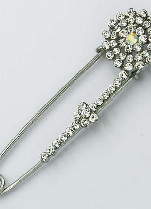 Брошка-булавка №220 з білими стразами квиточка брошки на кардиган шпильки