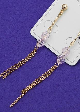 Серьги xuping №818 длинные с бледно-розовыми камнями .
