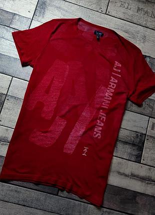 Хлопковая футболка armani jeans цвет красный с принтом размер l