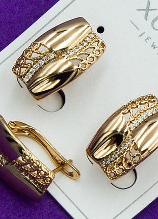 Сережки xuping №2427 доріжка у білих цирконах куплю біжутерію з медичної сталі позолотка