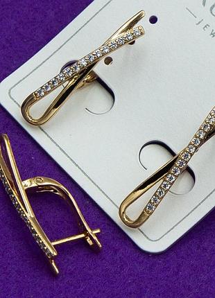 Сережки xuping №2440 оригінальні геометрія з білими цирконами медзолото від постачальника