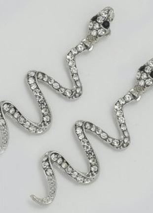 Серьги №2033 серебристая змея