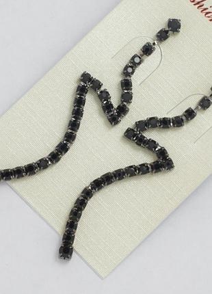 Сережки no2013 абстракція чорні з чорними стразами