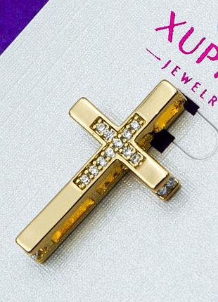Крестик xuping №417 оригинального дизайна с мелкими белыми цирконами медичне золото