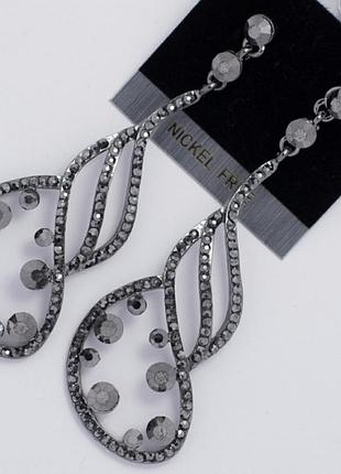 Серьги №210 серые оригинальные с серыми стразами