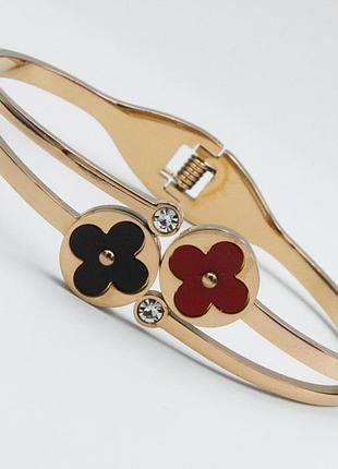 Браслет сталь no52 жорсткий вставки ван кліф чорно-червоні на металі під золото позолотка