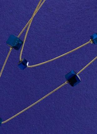 Підвіска no250 подвійний ланцюжок із кришталками синього кольору кольє-підвіски
