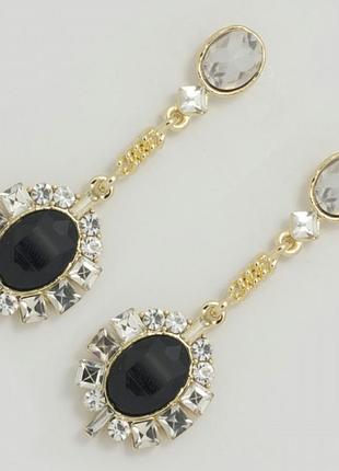 Серьги №154 черный камень на висюльке