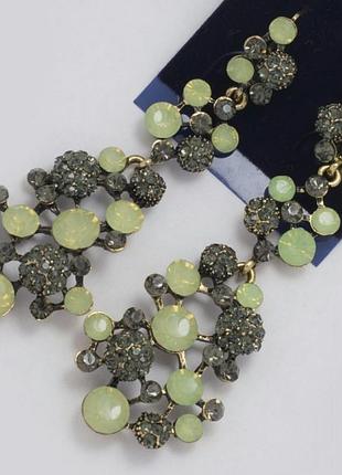 Серьги №204 шарики,усыпанные серыми и зелеными стразами