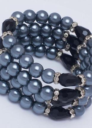 Браслет № 37 серый жемчуг и вставки из страз