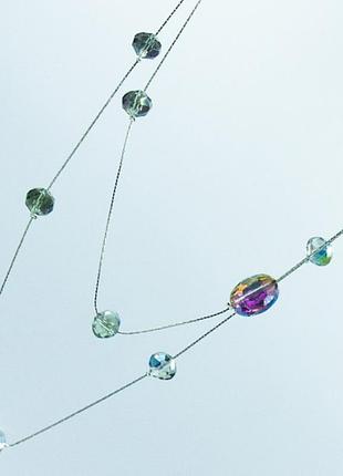 Підвіска no244 подвійний ланцюжок із кришталиками перламутрового кольору кольє-підвіски