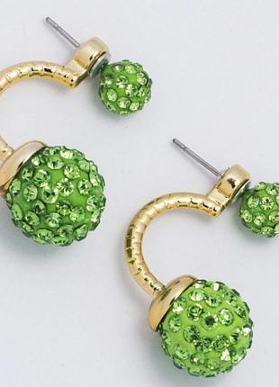 Серьги № 499 зеленые шарики со стразами.