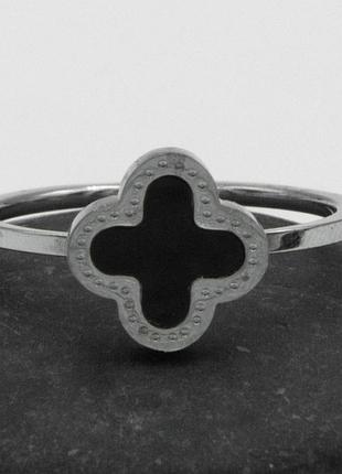 Кільце сталь №35 15.16.17.18.19.20.21р 10мм конюшина чорного кольору на білому металі кільця біжутерії зі