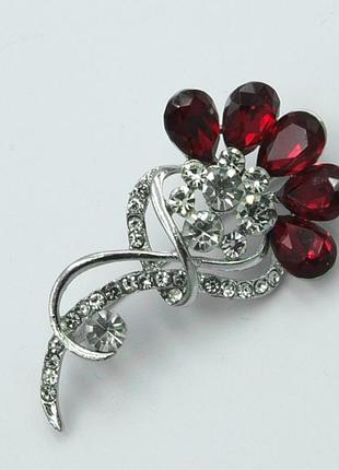 Брошка no321 гілка квітки окантована бардовими цирконами біжутерія броші недорого
