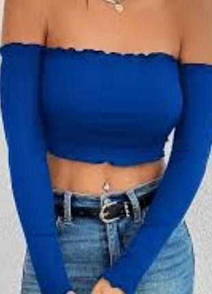 Топ в рубчик с длинными рукавами и открытыми плечами