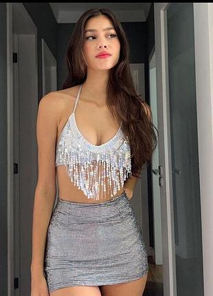 Бюсгалтер купальник з блискітками бахромою топ для танців