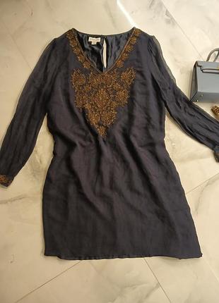 Платье натуральный шелк вышитое бисером, monsoon,