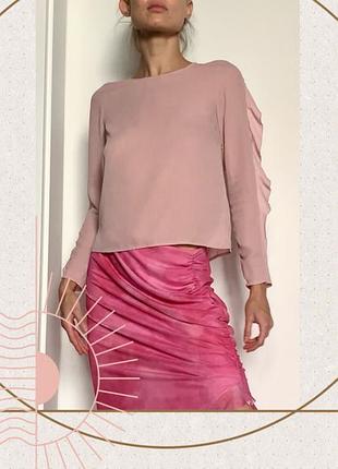 Пудра блуза волан рюші рожева кофта довгий рукав пряма шифон бохо oldmoney zara