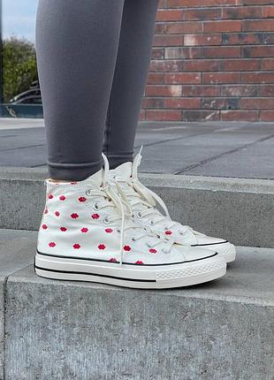 👟 кеди converse high chuck 70 embroidered lips ’white’	/ наложка bs👟