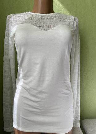 Вишуканий лонгслів топ  з прозорим декольте   l кремовий dorothy perkins