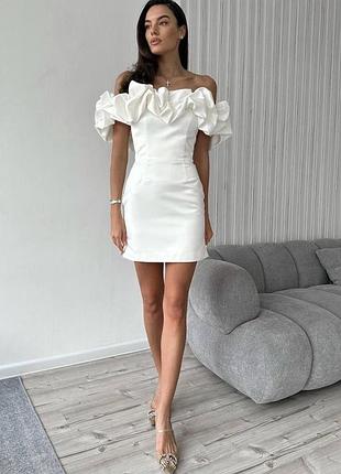 Жіноча романтична святкова міні коротка сукня плаття тканина щільний матовий атлас