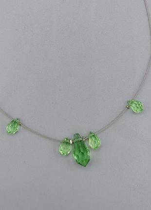 Шикарне намисто кольє неведимка з смарагдовими кристалами