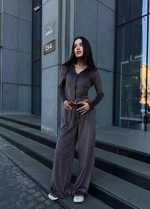 Жіночий повсякденний спортивний костюм двійка штани та кофта на змійці з капюшоном тканина велюр