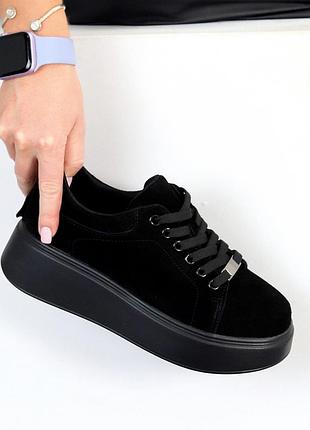 Кеди на потовщеній підошві "frida", чорний, натуральна замша