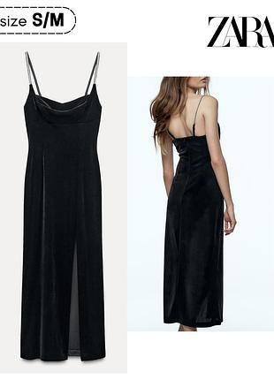Бархатное платье миди с кристаллами zw collection