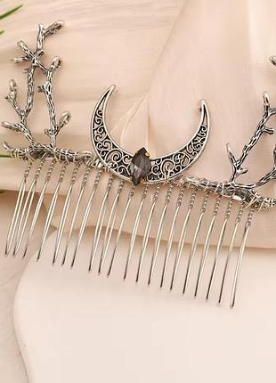 Прикраса заколка гребінець для волосся в готичному стилі заколка відьмі оберіг з кристалом дуже вишукана прикраса для волосся