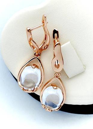 Позолоченные серьги белые камни подвески медицинское золото