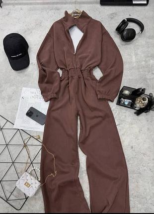 Жіночий повсякденний класичний брючний комбінезон комбез тканина тринитка на флісі