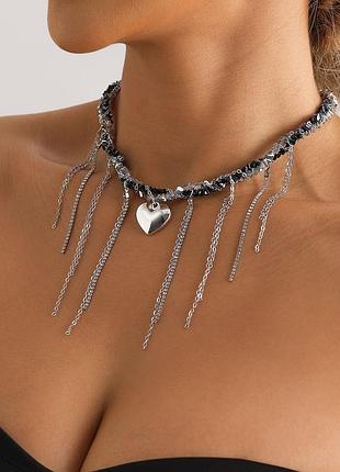 Тренд кольє чокер з підвісками серце кулон підвіска намисто буси ланцюжок на шию