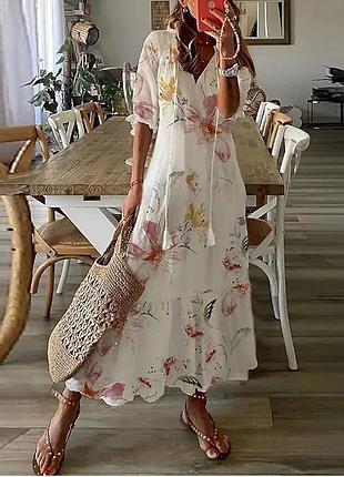 Сукня біла рожева квітковий принт