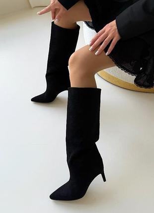 Шикарные сапожки-трубы на флисе, черные - арт. 36893