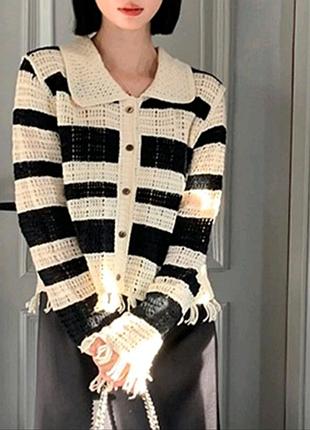 Стильный кардиган кроше/ бахромой