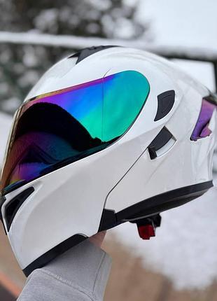 Мото шлем модуляр (трансформер) orlvs helmets белый с очками s + подарки: балаклава, чехол