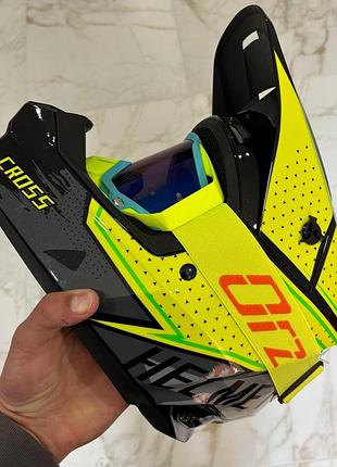 Мото шлем эндуро (кроссовый) orlvs зеленый желтый s + подарки: очки, балаклава, чехол