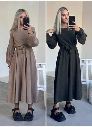 Мега стильное платье макси вельвет с поясом, платье платье длинное