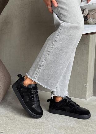 Женские кеды с анатомичным носком натуральная кожа замша черные 10577