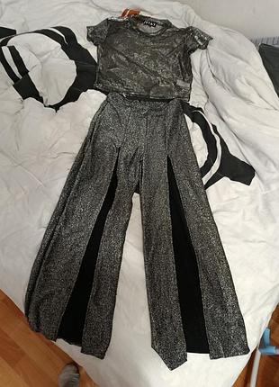 Брюки люрексовые с вырезом