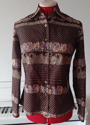 Винтажная полиэстеровая блуза с острым воротничком