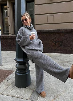 Женский теплый костюм турецкая вязка серый мод.838