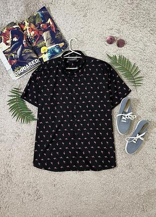 Рубашка с коротким рукавом принт фламинго No206max