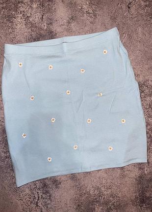 Міні спідниця блакитна з квітами primark