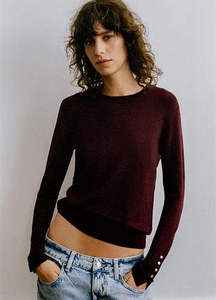 Zara | базовий джемпер з тонкого трикотажу бордова розмір м