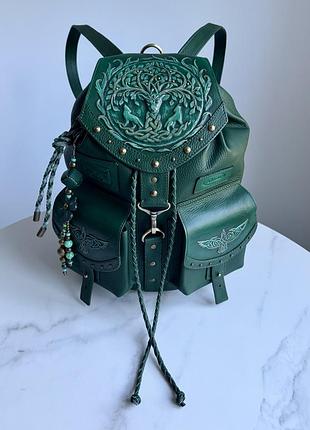Зелений шкіряний рюкзак «зачарований ліс»