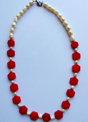 Намисто природний корал та природні перли